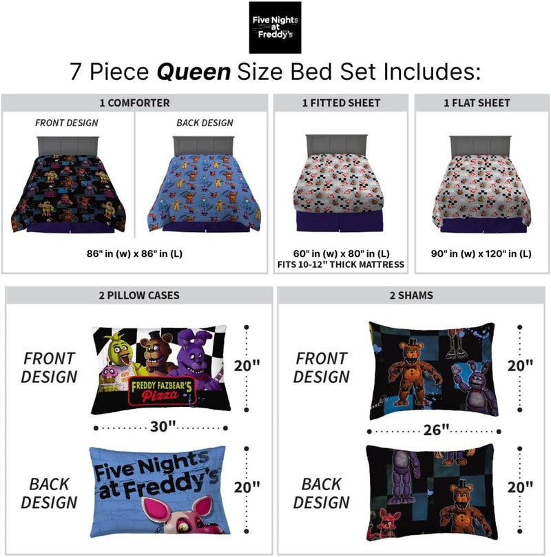 Franco Five Nights at Freddy's Kids Bedding Super Soft & Cozy Comforter and Sheet Set with Sham, 7 Piece Queen Size, (Officially Licensed Product) by - Image 4